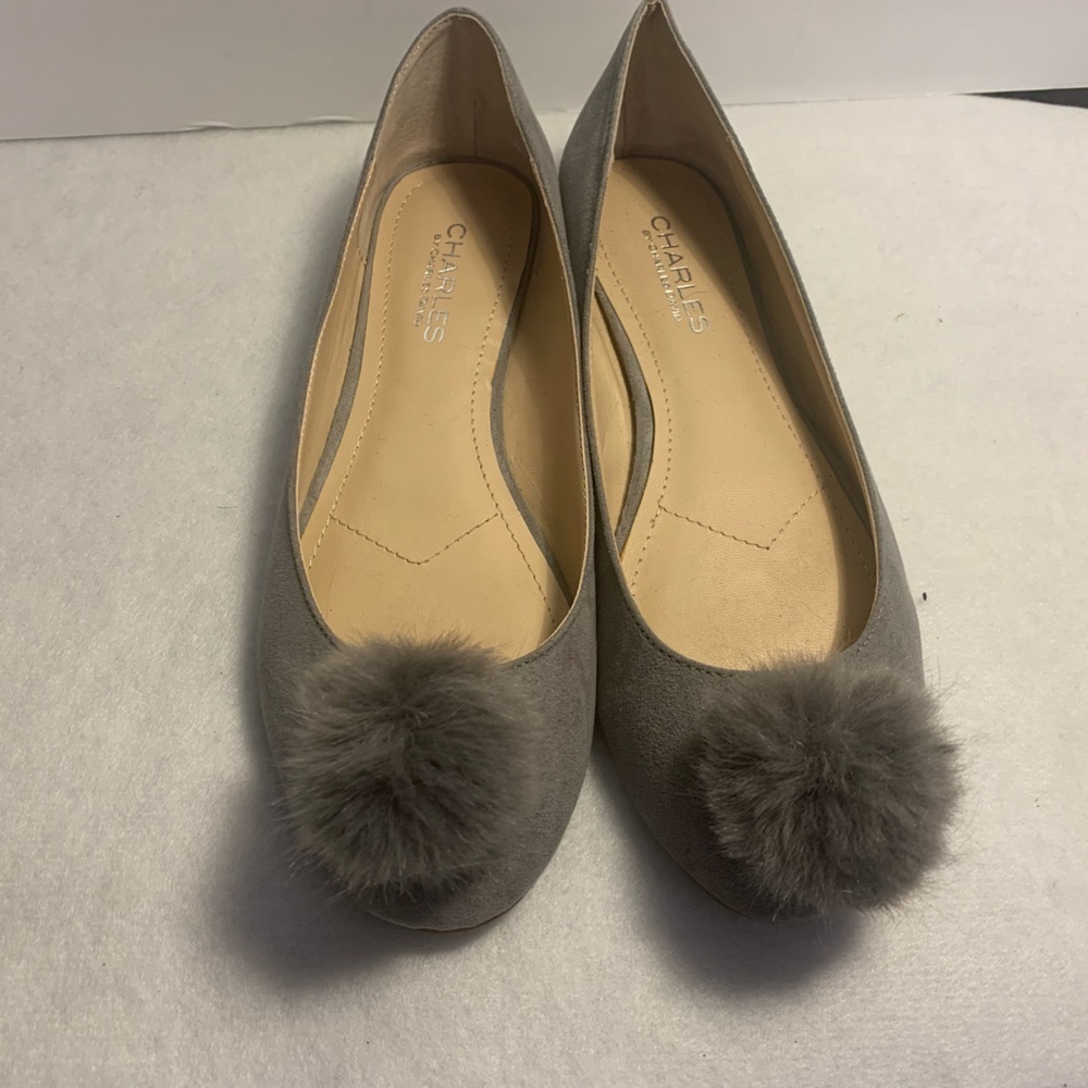 Shoes Charles by Charles David Grey flats with Pom Pom Women's Size 7 new